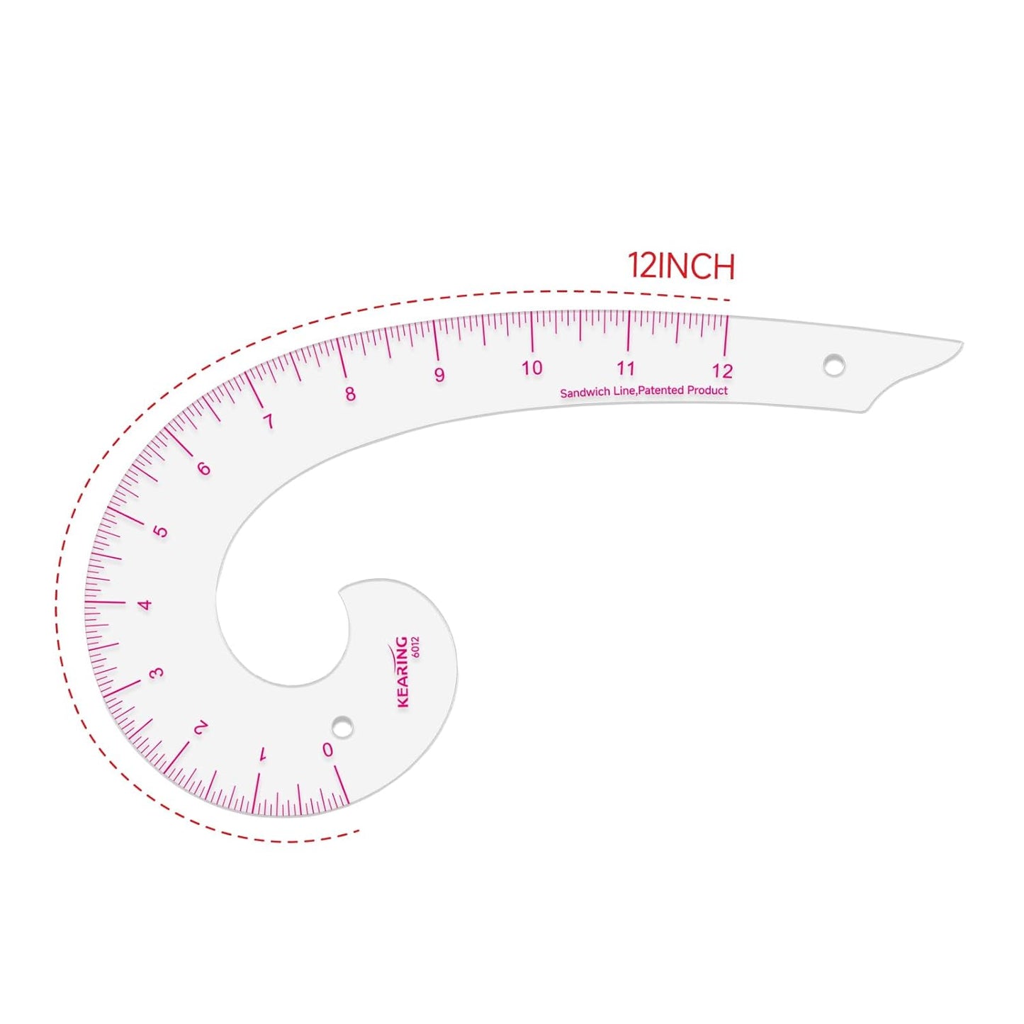 Comma Shaped French Curve Ruler for Pattern Making, Sewing, Quilting, Clear 12"
