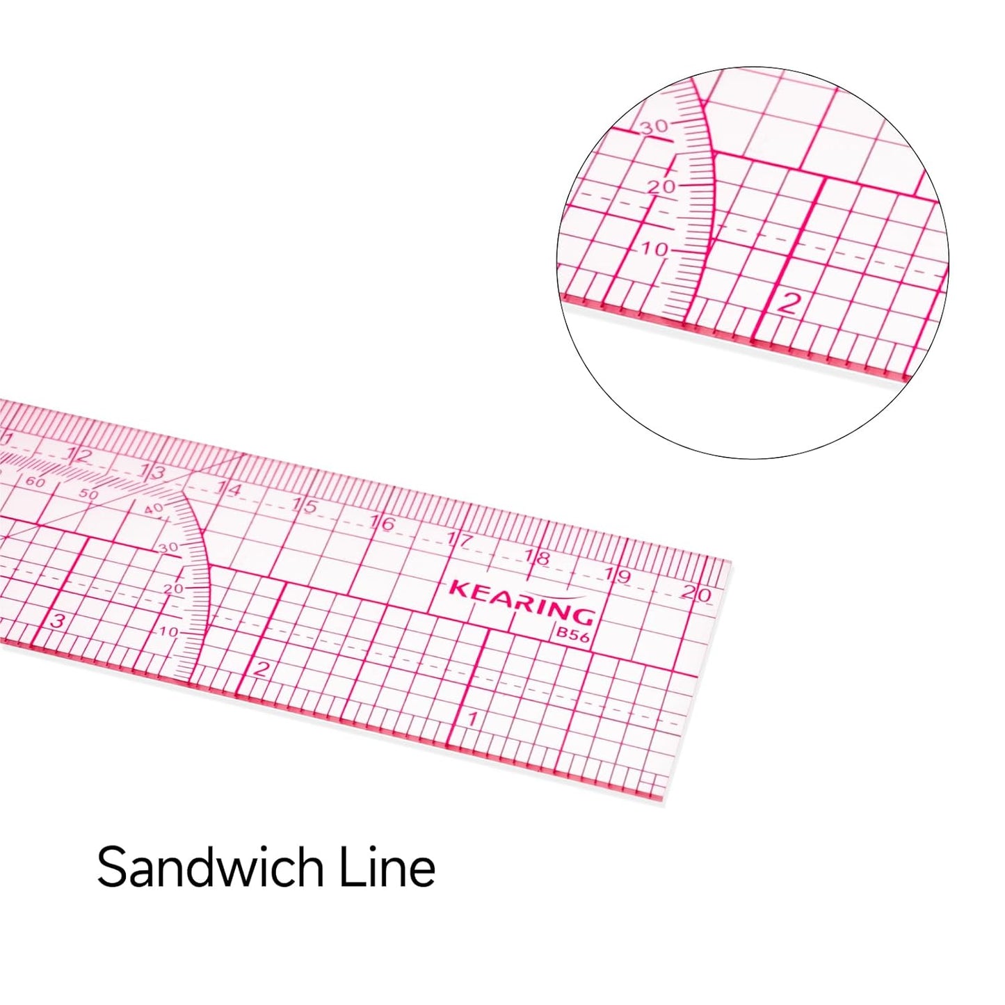 Clear Sewing Graph Ruler, Dual Imperial and Metric Markings