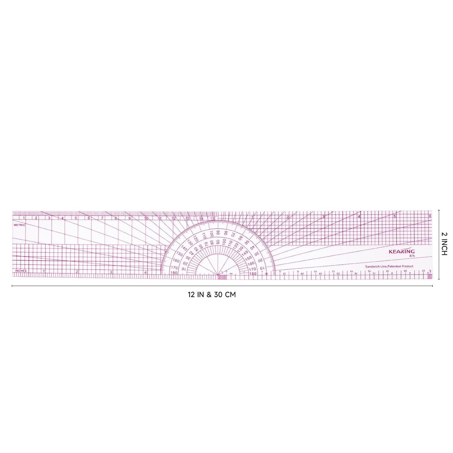 Clear Sewing Graph Ruler, Dual Imperial and Metric Markings