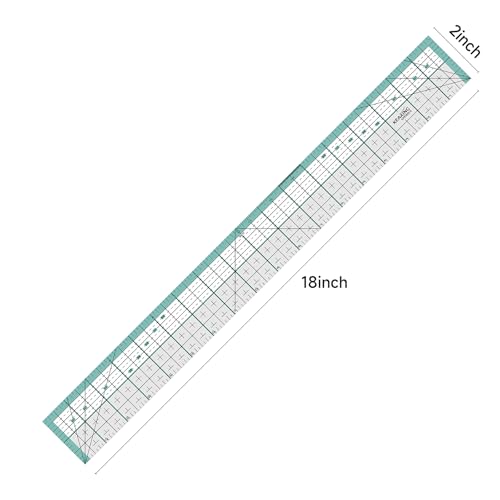 Kearing Quilting Ruler with Metal Edge – Non-Slip Acrylic Sewing Ruler for Fabric Cutting, 12", 18" or 24"