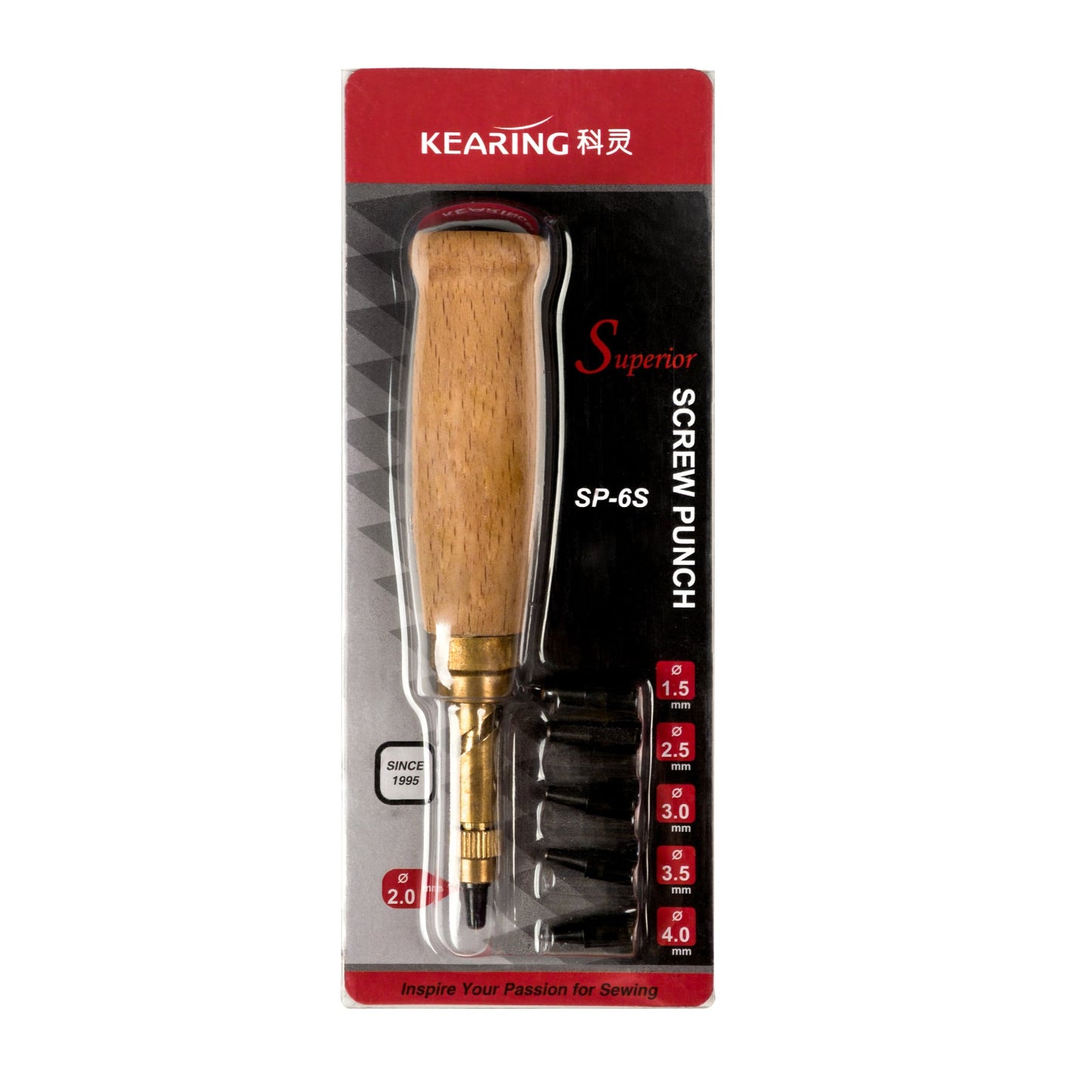 Kearing® SP-6S Screw Hole Punch, 6-Size Leather & Craft Punch Tool with Wooden Handle