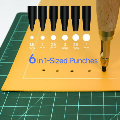 Kearing® SP-6S Screw Hole Punch, 6-Size Leather & Craft Punch Tool with Wooden Handle