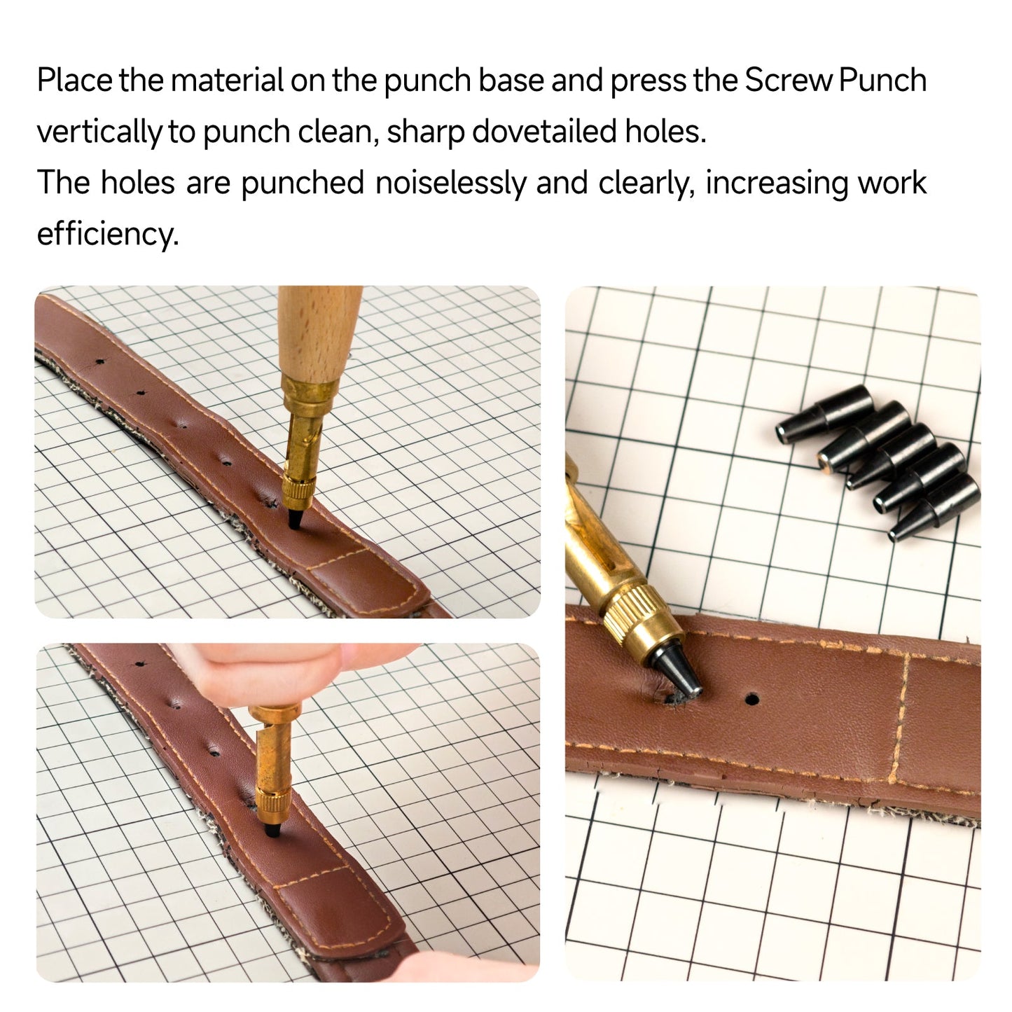 Kearing® SP-6S Screw Hole Punch, 6-Size Leather & Craft Punch Tool with Wooden Handle