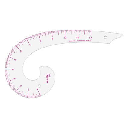 Comma Shaped French Curve Ruler for Pattern Making, Sewing, Quilting, Clear 12"