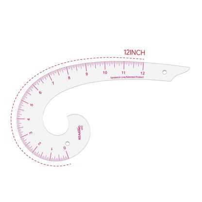 Comma Shaped French Curve Ruler for Pattern Making, Sewing, Quilting, Clear 12"