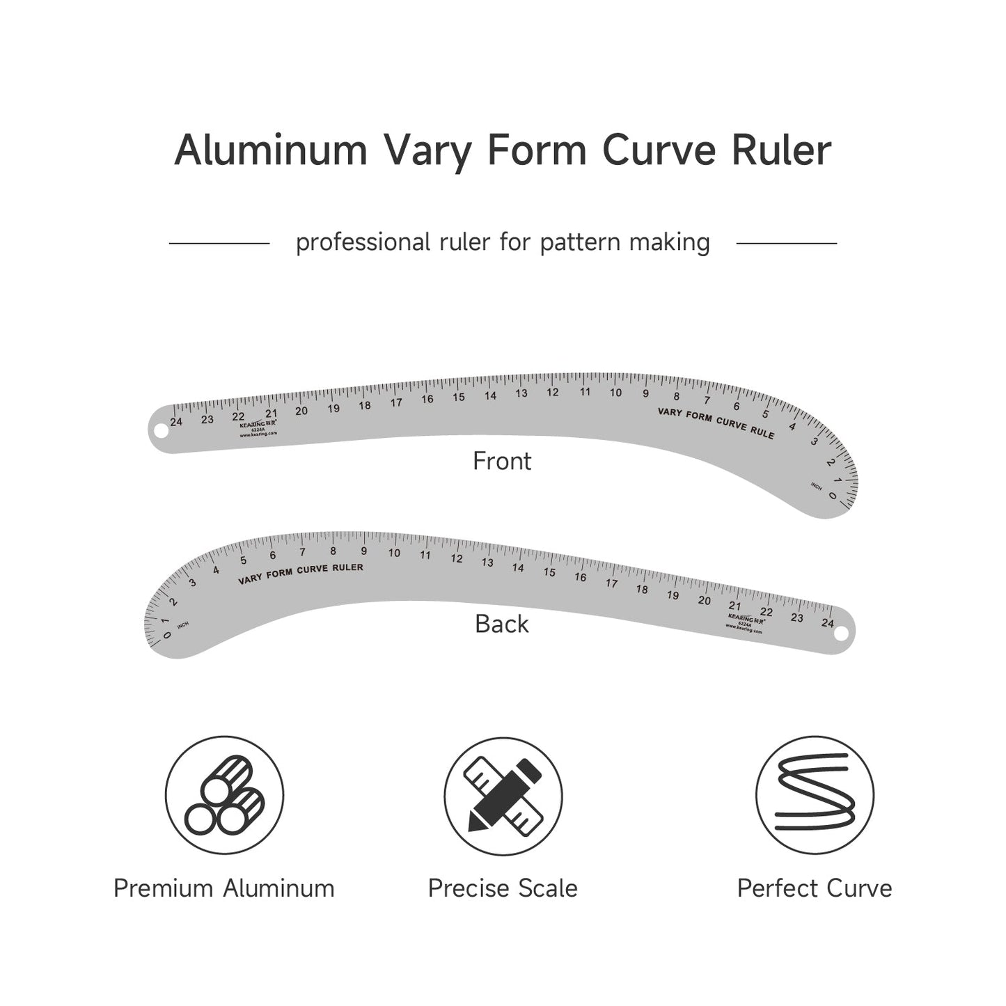 Kearing® 6224A 24″ Aluminium Vary Form Curve Ruler – Professional Pattern Making Tool