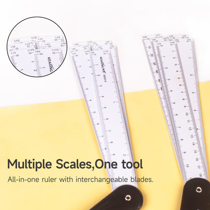 Fan-Shaped Plastic Scale Ruler – Multi-Scale Drafting & Measuring Tool