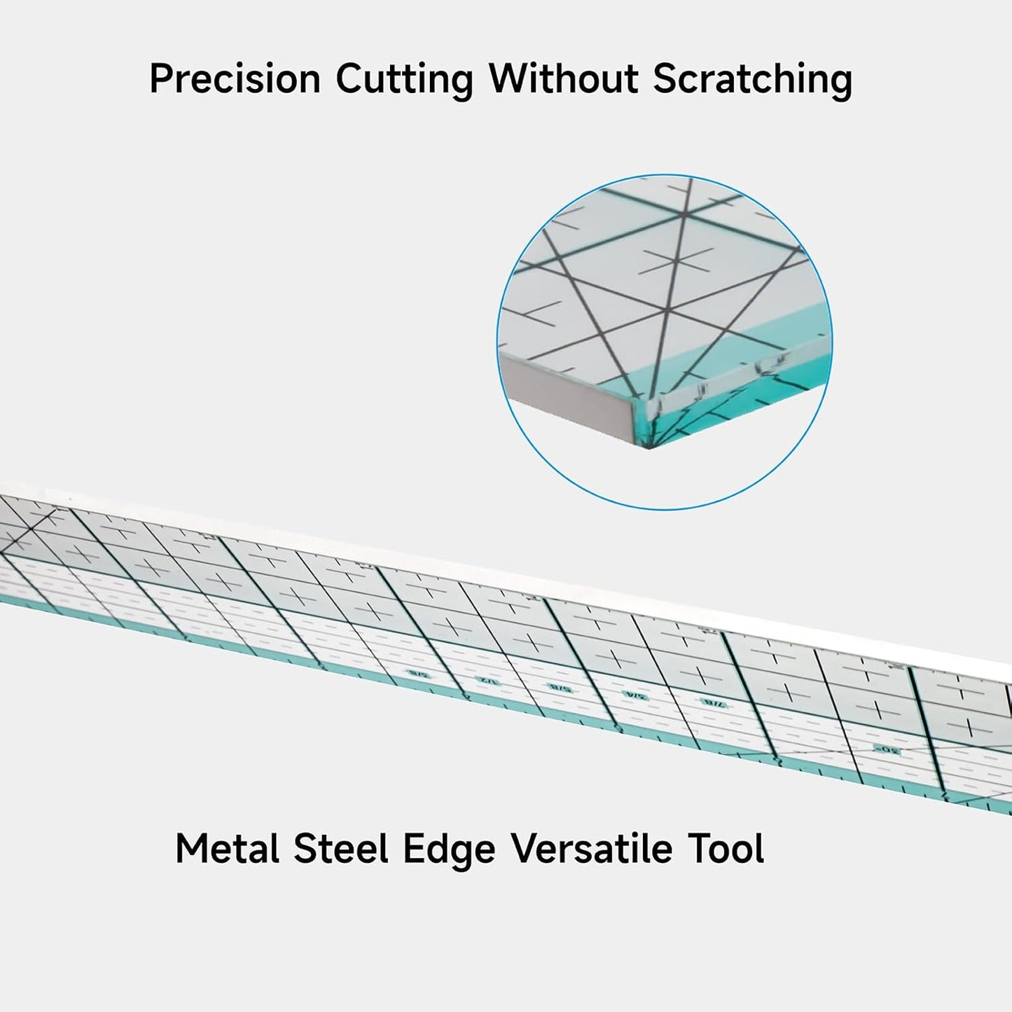 Kearing Quilting Ruler with Metal Edge – Non-Slip Acrylic Sewing Ruler for Fabric Cutting, 12", 18" or 24"