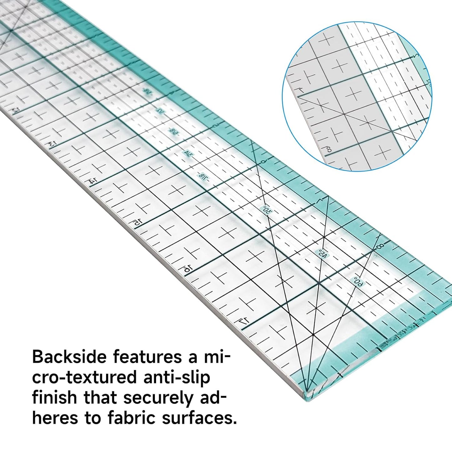 Kearing Quilting Ruler with Metal Edge – Non-Slip Acrylic Sewing Ruler for Fabric Cutting, 12", 18" or 24"