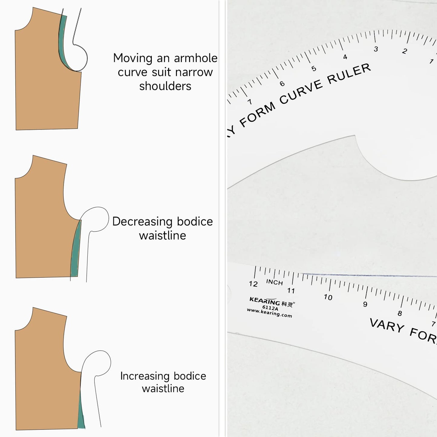 2 Curve Rulers, L-Square and Quilting Ruler 4 Piece Set for Pattern Making
