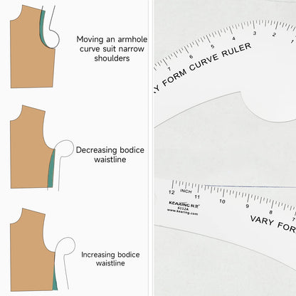 2 Curve Rulers, L-Square and Quilting Ruler 4 Piece Set for Pattern Making